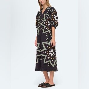 Sea New York Black Midi Dress puff sleeve Floral Pattern small